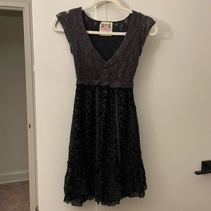 Vintage Free People Crochet & Velvet Mini Dress